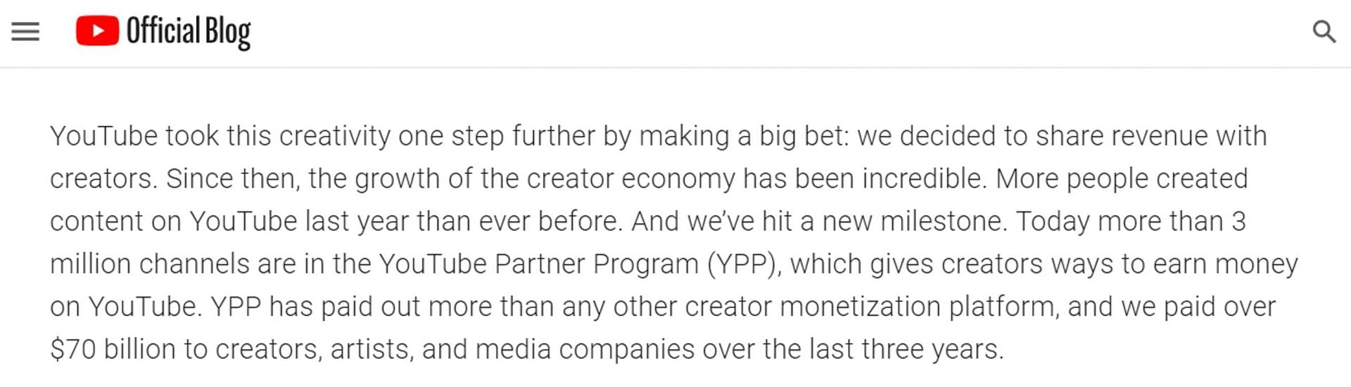 YouTube's CEO shares platform's revenue stats (Image via YouTube Blog)